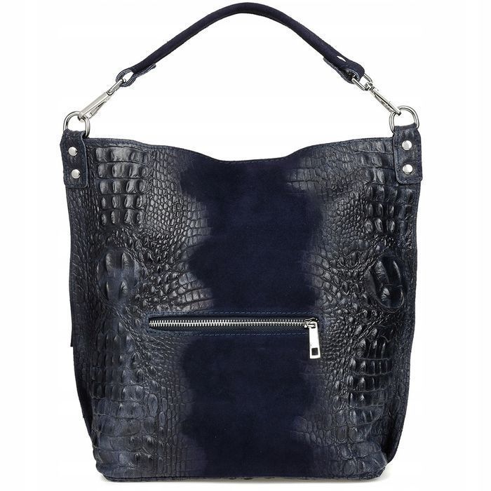 Torebka Skórzana Zamszowa Croco Shopper Duża