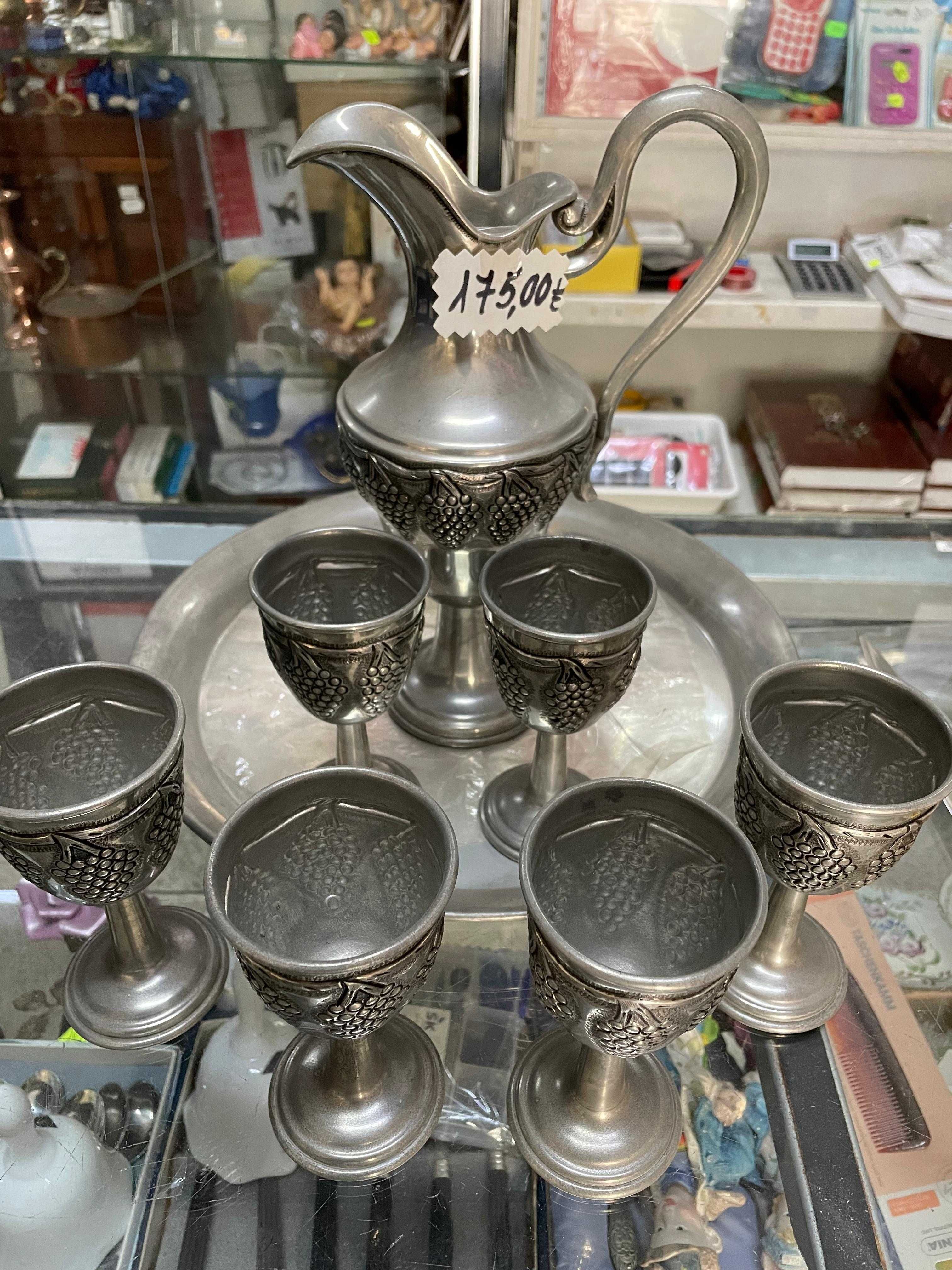 Conjunto Jarro/Cálices/Prato 95% Estanho, APLIQUE ESTANHO (NEGOCIÁVEL)