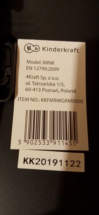 Fotelik, nosidełko 0-13 kg Kinderkraft Mink + wkładka dla noworodka.