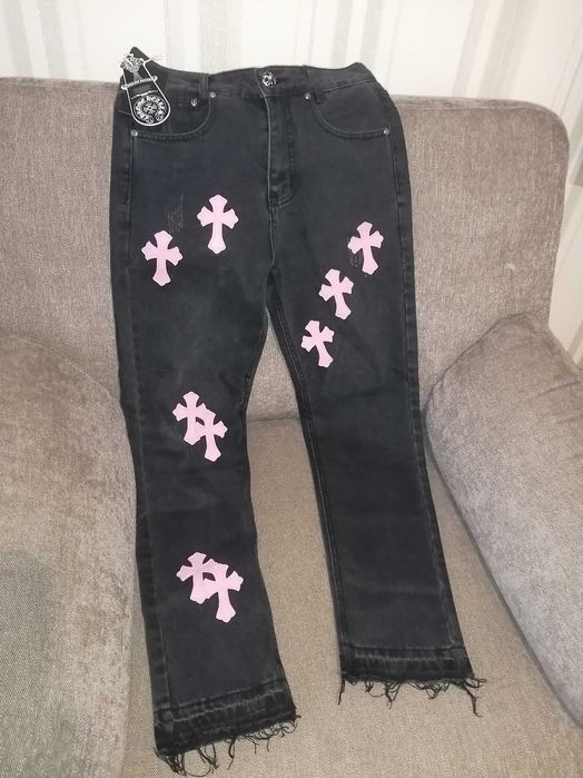 Джинси чоловічі (на підлітка) CHROME HEARTS Black / Pink