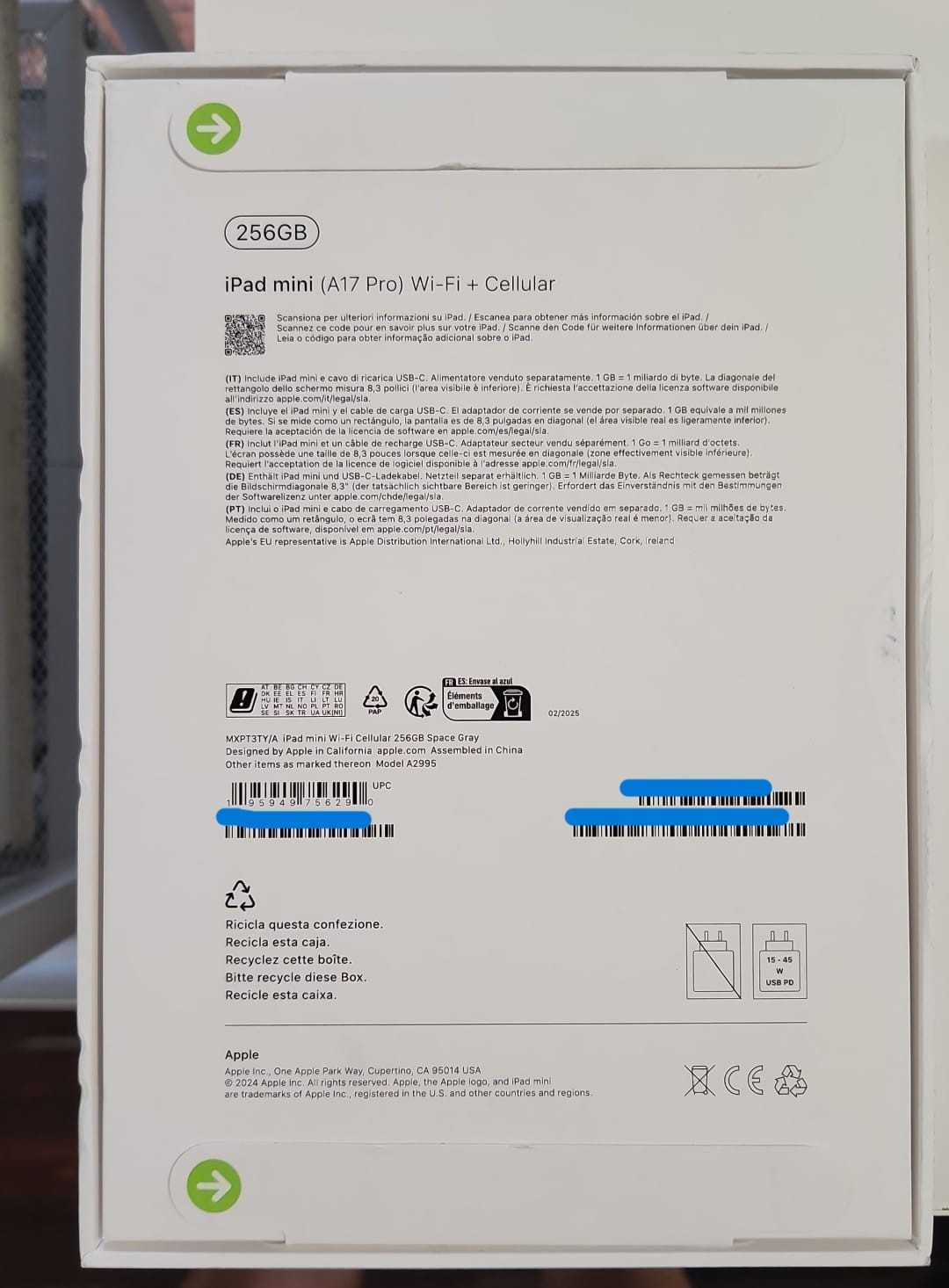 iPad Mini 256 GB - Wi-Fi + Cellular - Selado com fatura