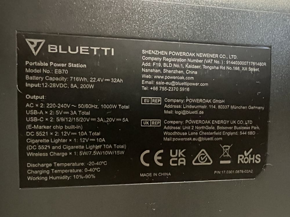 Зарядна станція Bluetti PowerOak EB70 716Wh/1000W блекаут