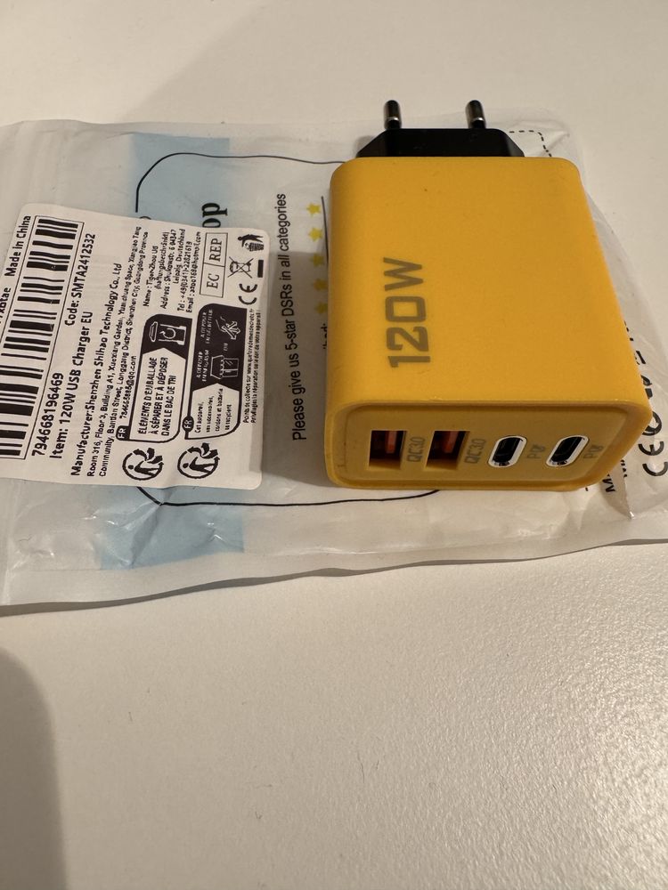 Ładowarka 120W. NOWA. 2x Usb-C 2x Usb-A