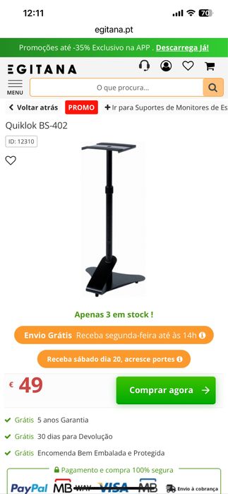 Suporte Monitor Quik Lok BS-402 preço do Par