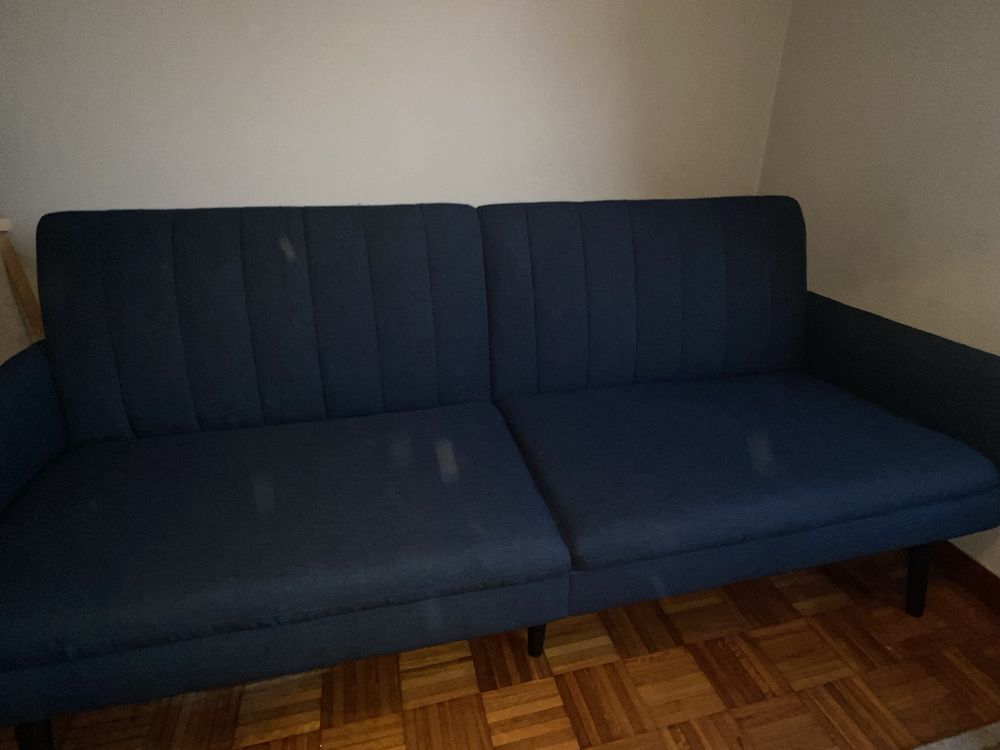 Sofá-cama tecido azul escuro
