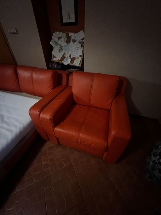 Sofa skorzana z funkcja spania + 2 fotele