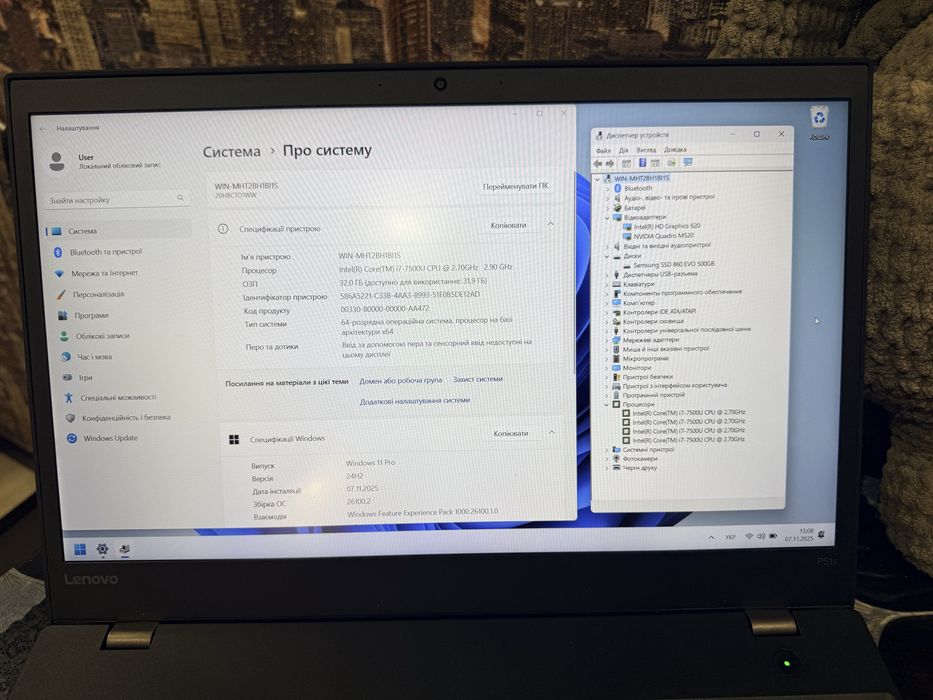 Ноутбук Потужний Lenovo Intel i7+ssd512+32 ddr4+ Nvidia Quadro 4 gb
