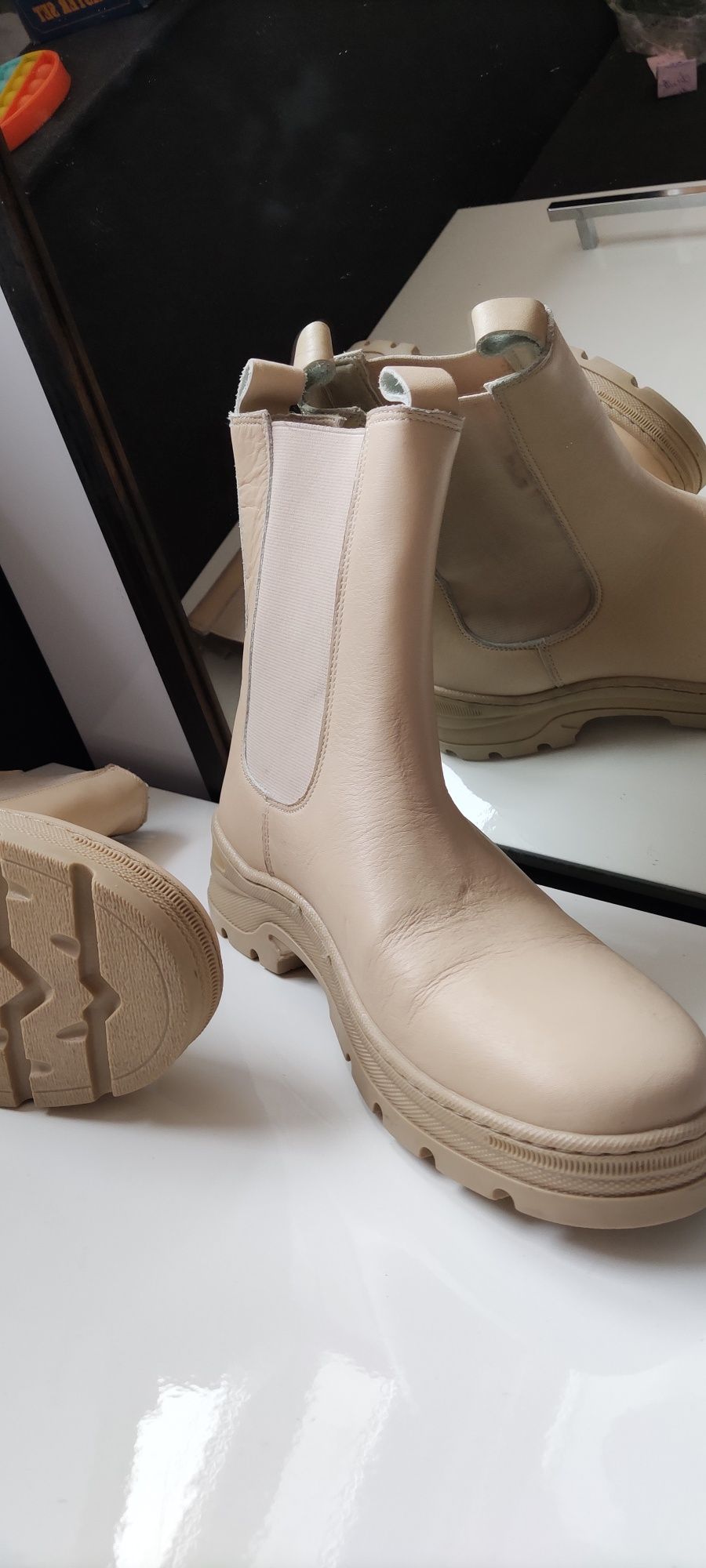 R. 40 Nowe Damskie Buty Ekry Camel Kość Wysokie wygodne