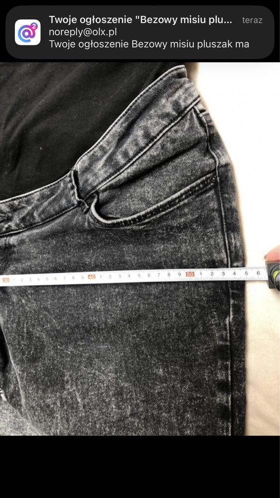 Czarne jeansy ciążowe ciąża spodnie z pasem 44