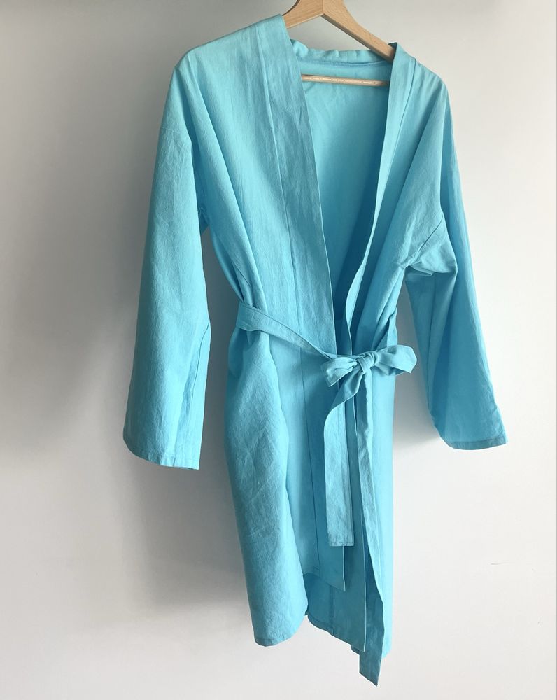 Kimono narzutka sukienka wiązana niebieska wiskoza len Evki Kids xs/s