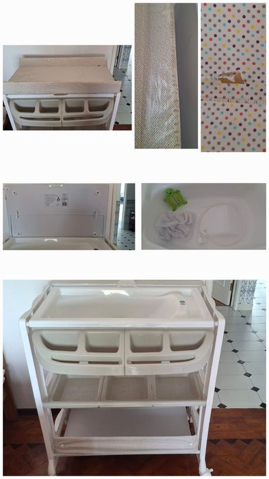 Banheira de bebé completa com suporte e muda-fraldas