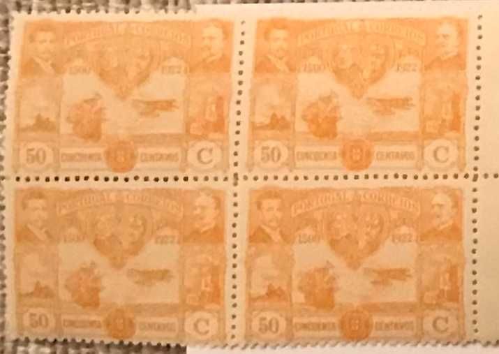 Quadra de selos novos de 50 c - Travessia do Atlântico Sul - 1923
