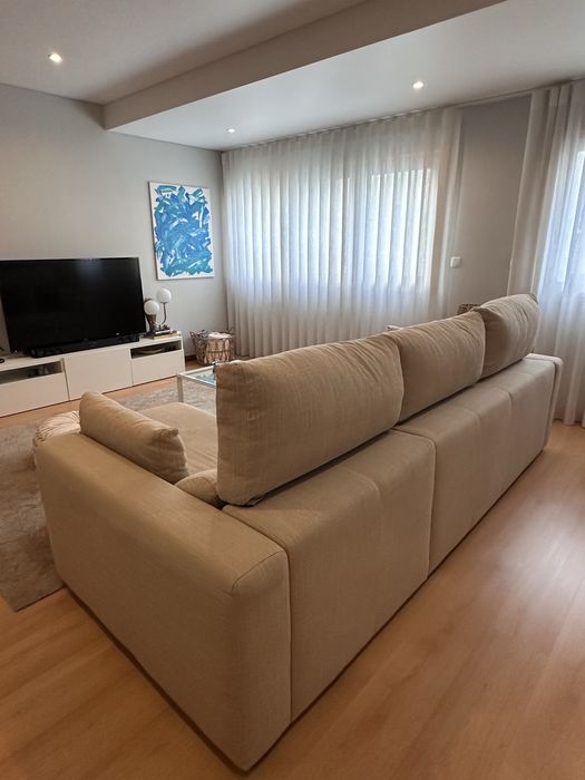 Sofá 3 lugares c/chaise longue, Hillared bege Ikea