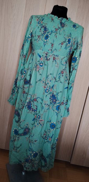 Nowa zielona sukienka w kolorowe wzory wiskoza 36