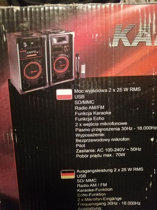 2 Głośniki stereo i wzmacniacz. Karaoke.
