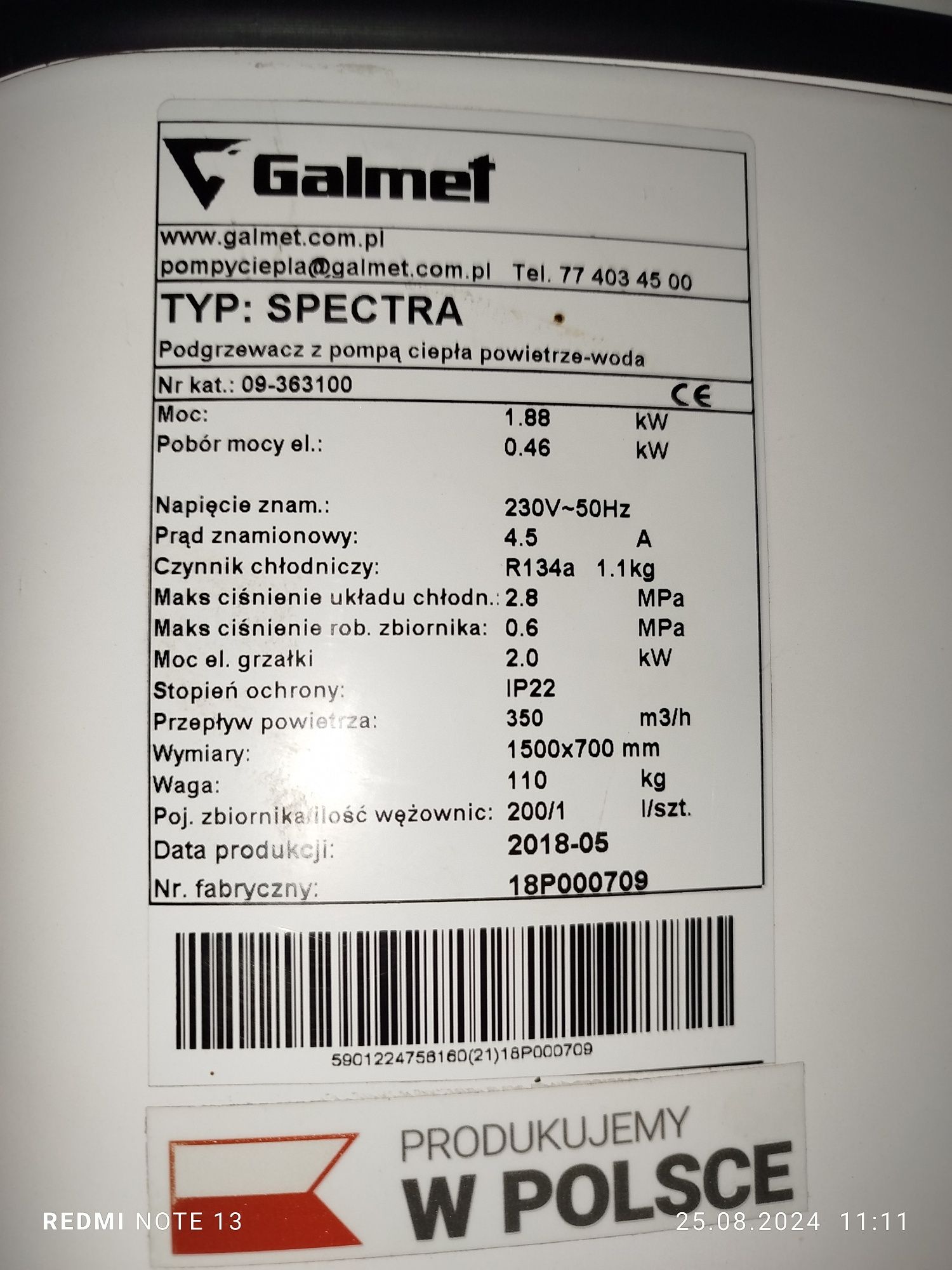 Podgrzewacz z pompą ciepła zbiornik Cwu Galmet spectra