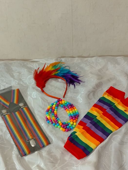 Strój przebranie akcesoria tęcza tęczowy dyskoteka 4 części uniwersaln