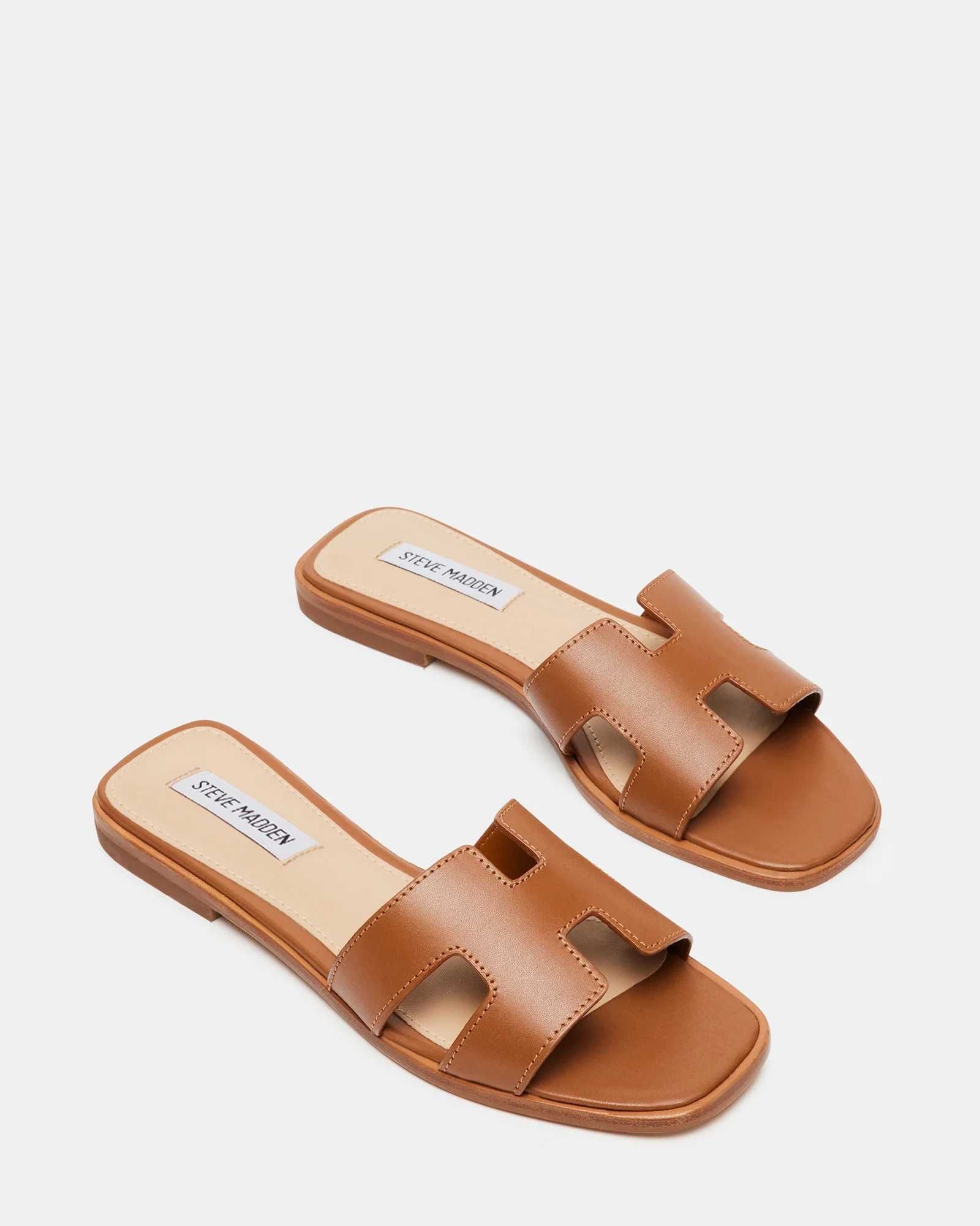 STEVE MADDEN HADYN COGNAC LEATHER , взуття жіноче , шлепки , капці