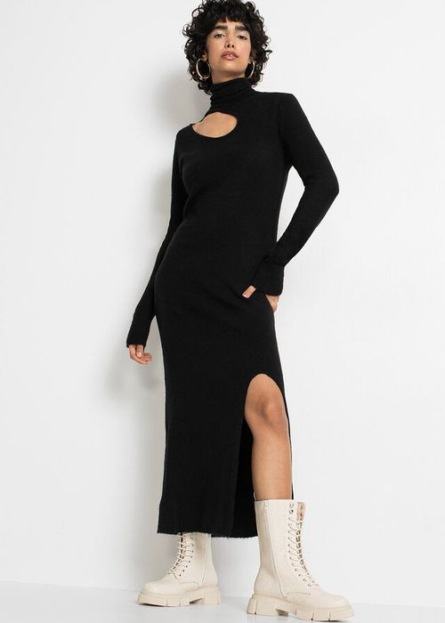 B.P.C sukienka dzianinowa czarna z wycięciem długa ^40/42