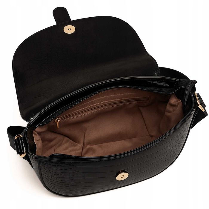 Torebka Damska Listonoszka Półksiężyc Czarna Miejska Na Ramię EkoSkóra