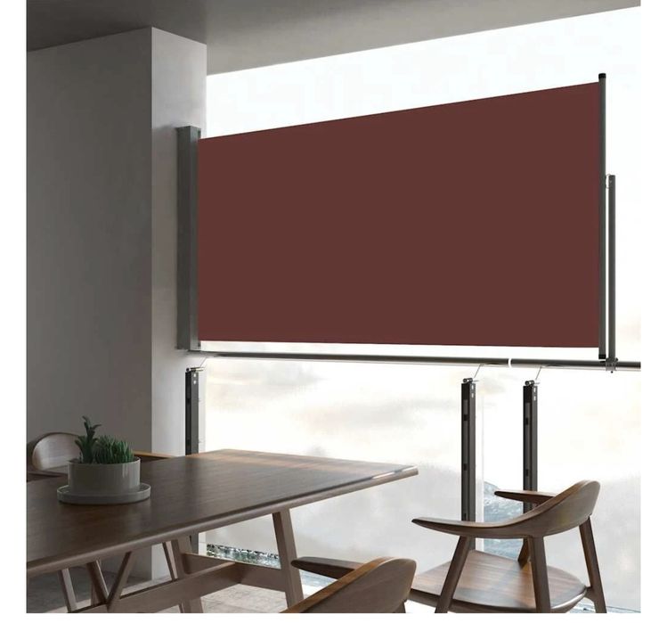 Wysuwana markiza boczna/parasol/oslona na taras, 80 x 300 cm, brązowa