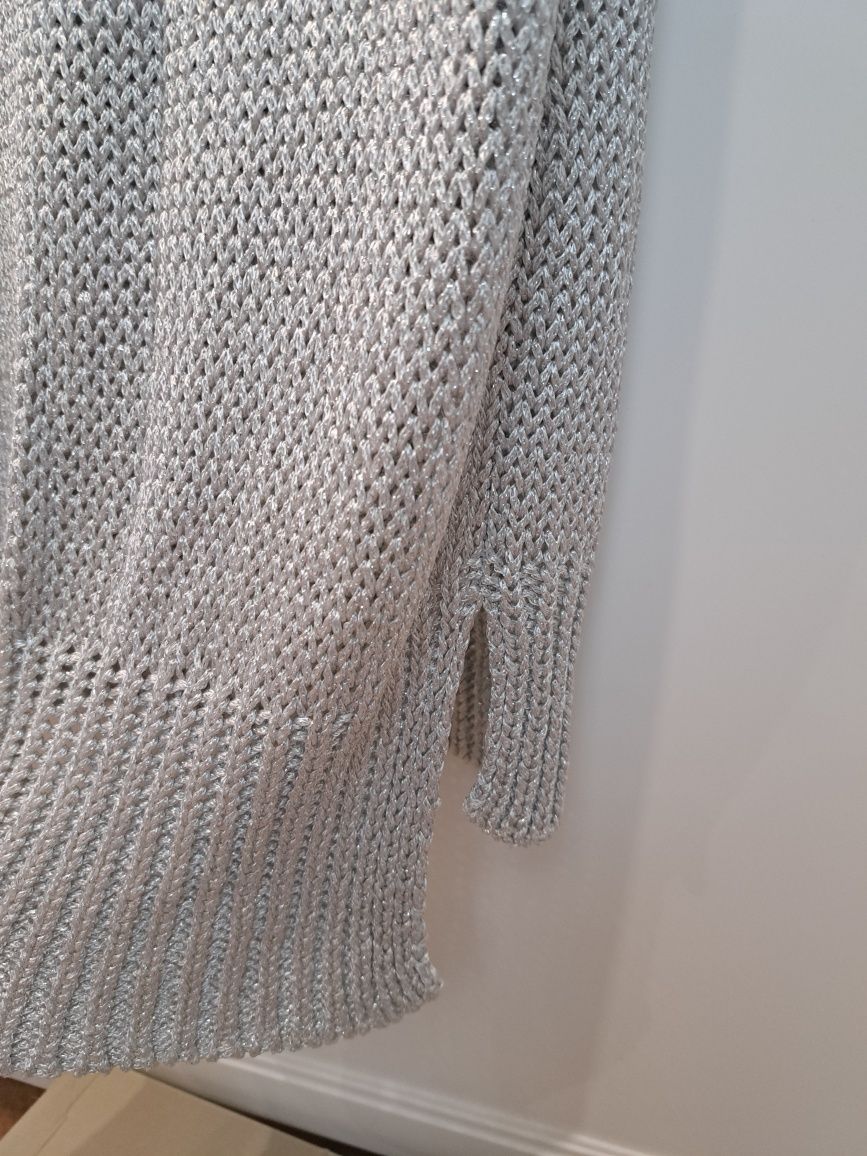 Bluzka sweter bezrękawnik srebrny h&m 34