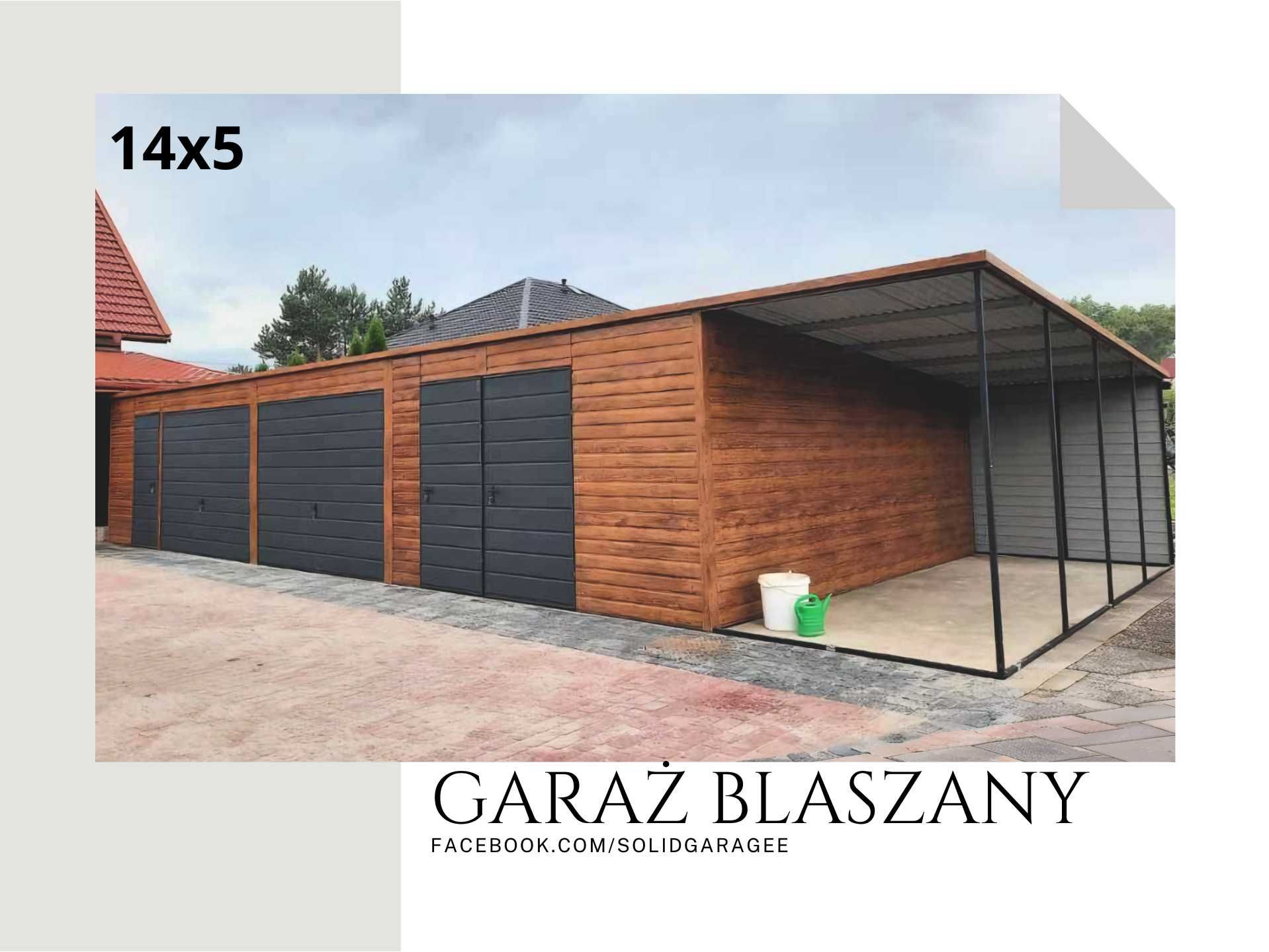 Garaż hala drewnopodobny blaszany 14x5m (różne konfiguracje) drewno