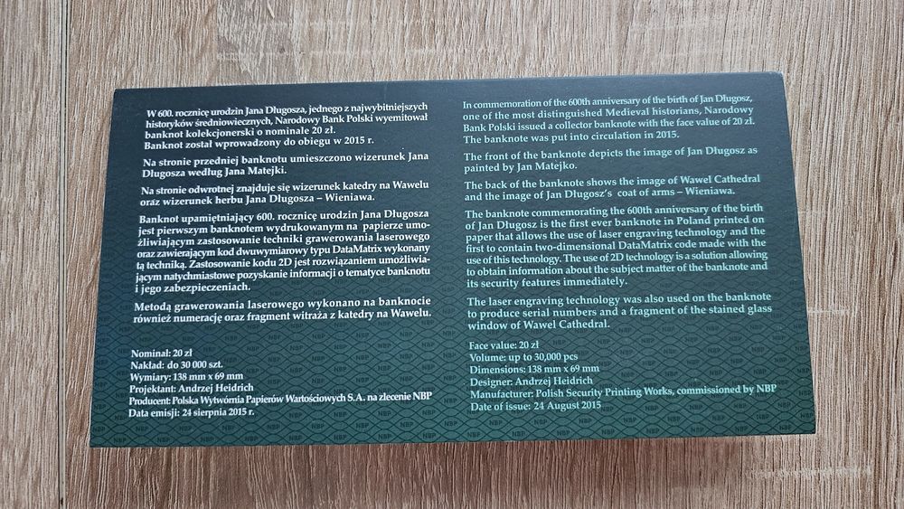 20zł Jan Długosz banknot kolekcjonerski NBP
