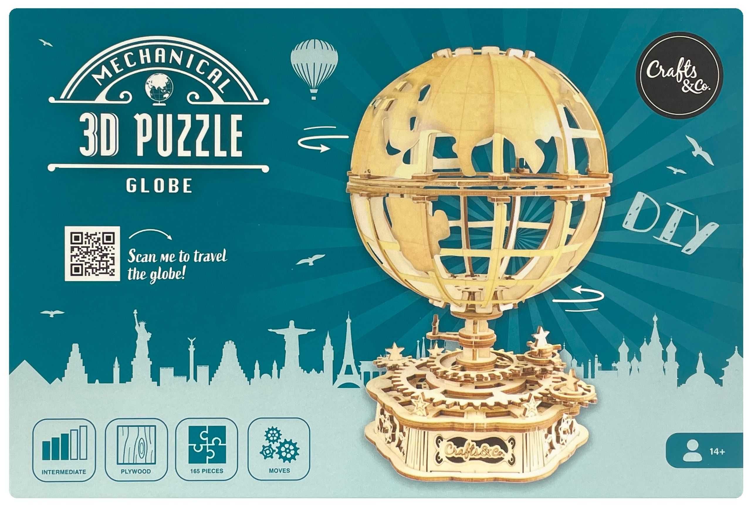 DIY Ruchome Drewniane Puzzle 3D Globus