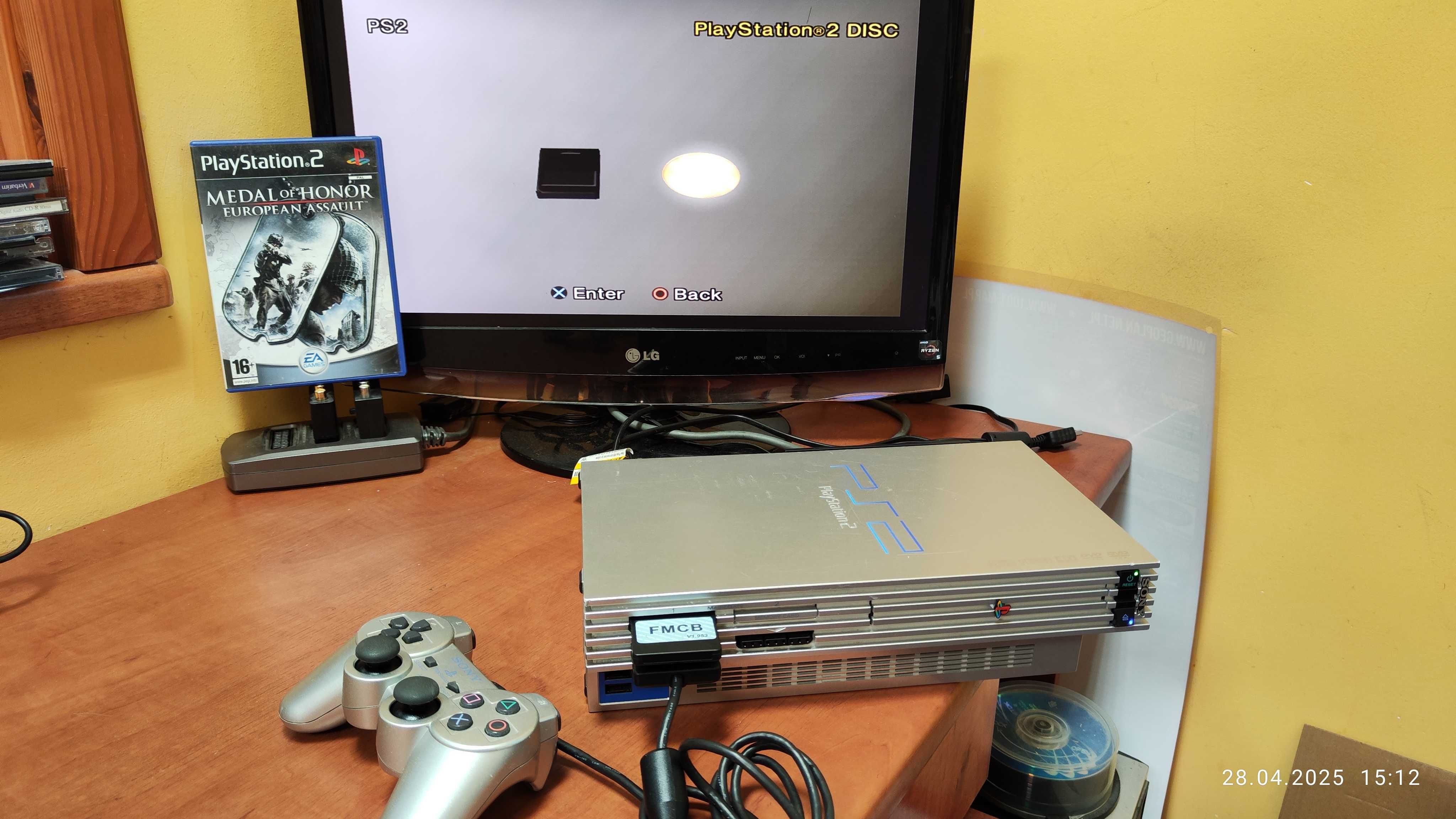 Konsola PS2 fat srebrna HDD 500GB adapter hdmi  + pad +FMCB PLOMBA