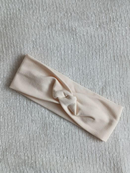 Bawełniana opaska do włosów z supłem twist - waniliowa ręcznie szyta