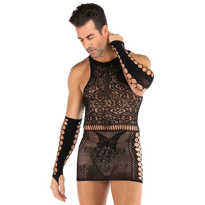 MĘSKA seksowna bielizna erotyczna komplet koszulka rękawice