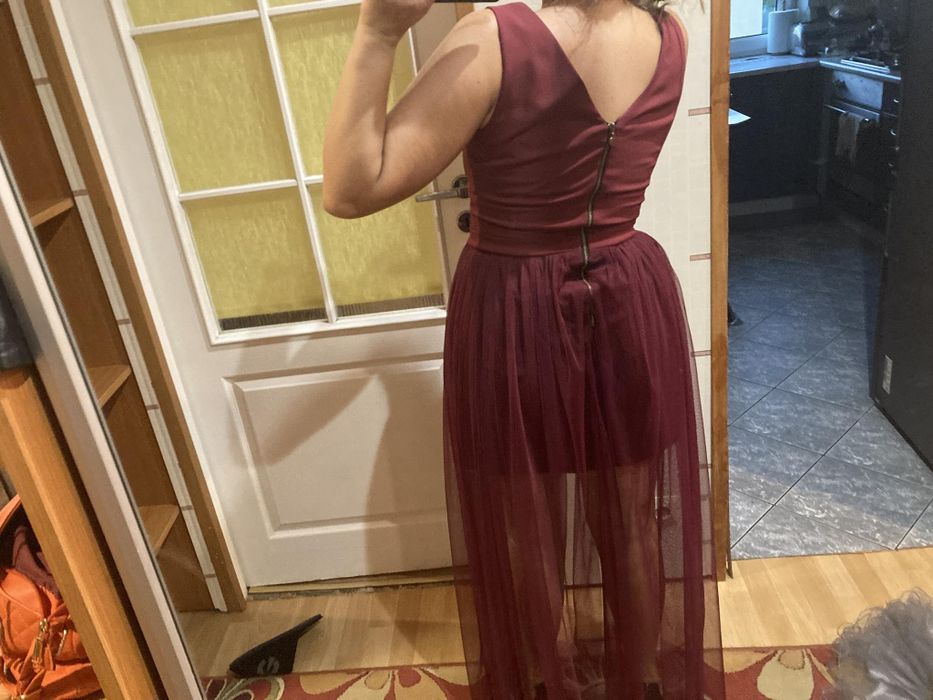 Sukienka na wesele bordowa krótka i długa tiul