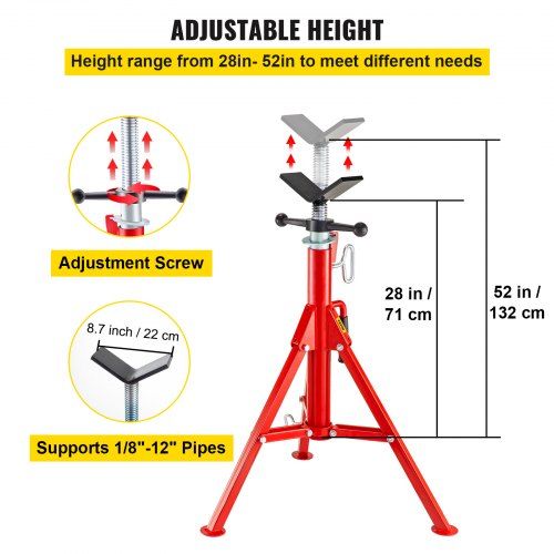 v-head pipe stand altura ajustável 28-52 Polegada tubo jack suporte