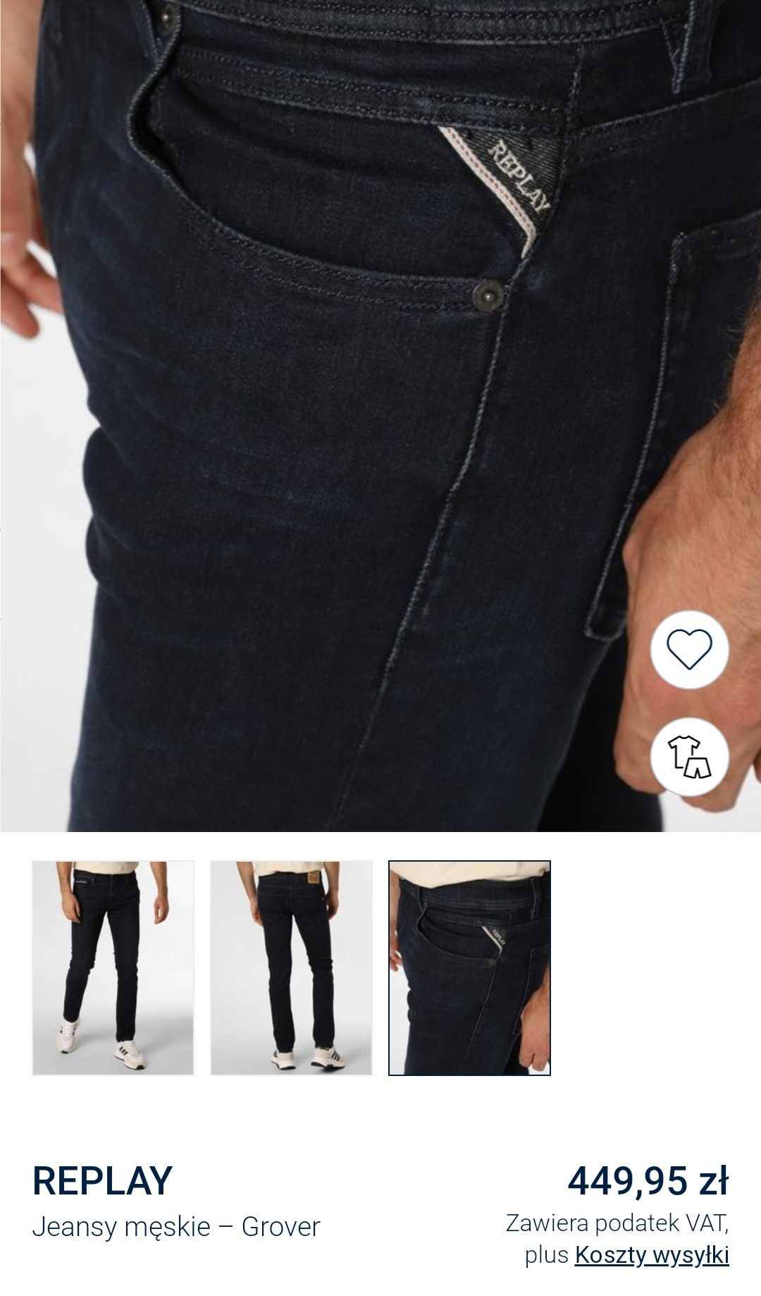 REPLAY "GROVER" Granatowe Spodnie Męskie Jeans
