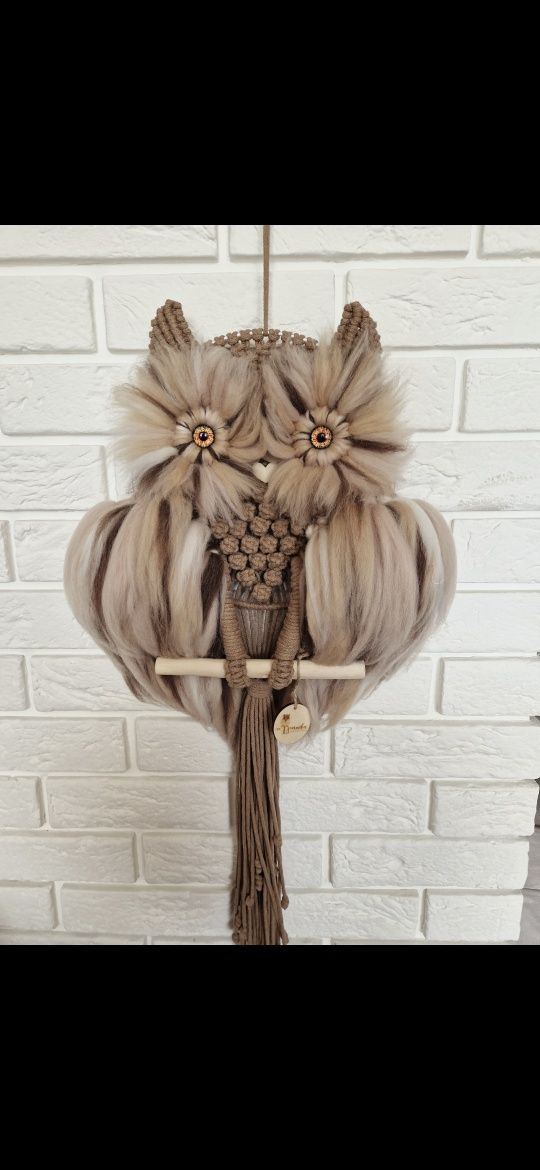 Makrama sowa ozdoba na salonu sypialni na prezent HANDMADE puchacz
