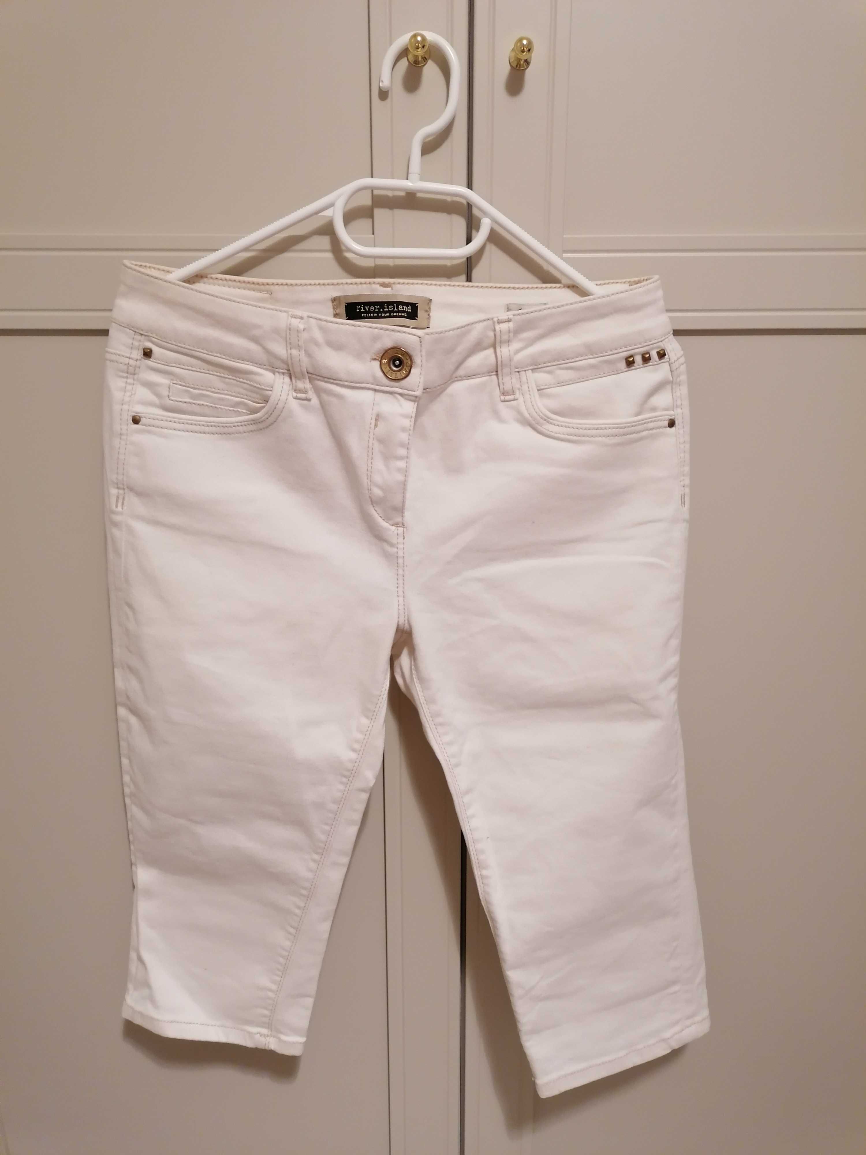 Białe spodnie jeansowe, rybaczki, River Island, rozmiar 38