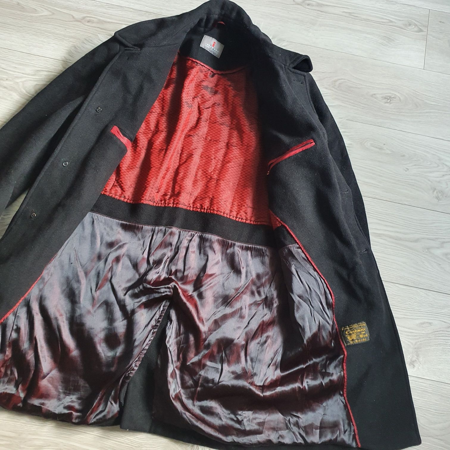 Płaszcz męski czarny wełniany kaszmirowy wool cashmere L XL 40 42