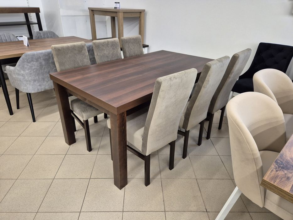 Nowy zestaw, stół 160/240/90 + 6 krzeseł, ciemny orzech