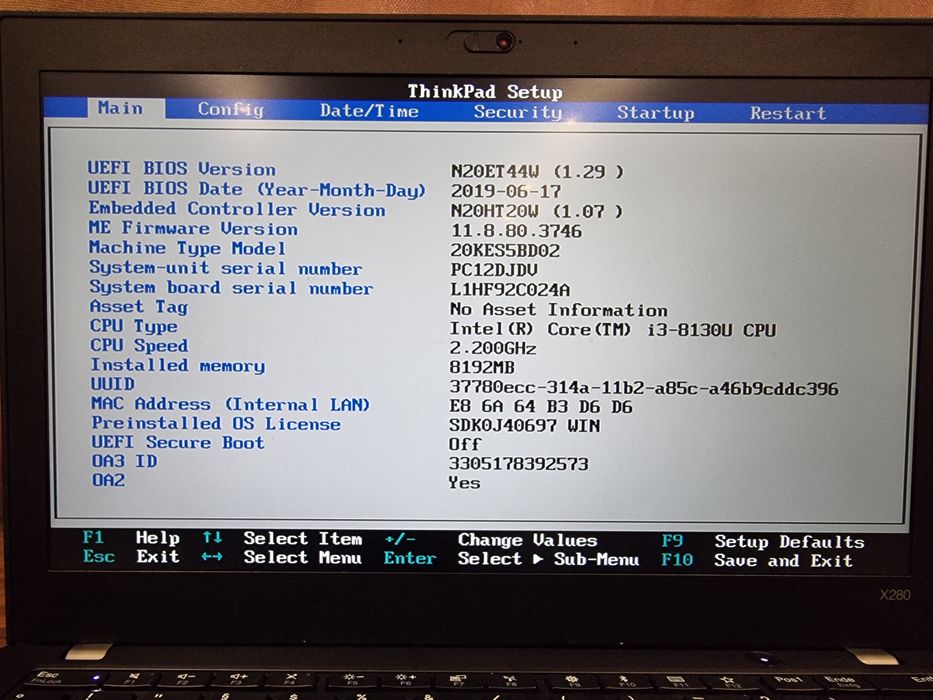 Ноутбук Lenovo ThinkPad X280 FHD ips , i3 8130u, 8gb RAM, 128GB SSD
