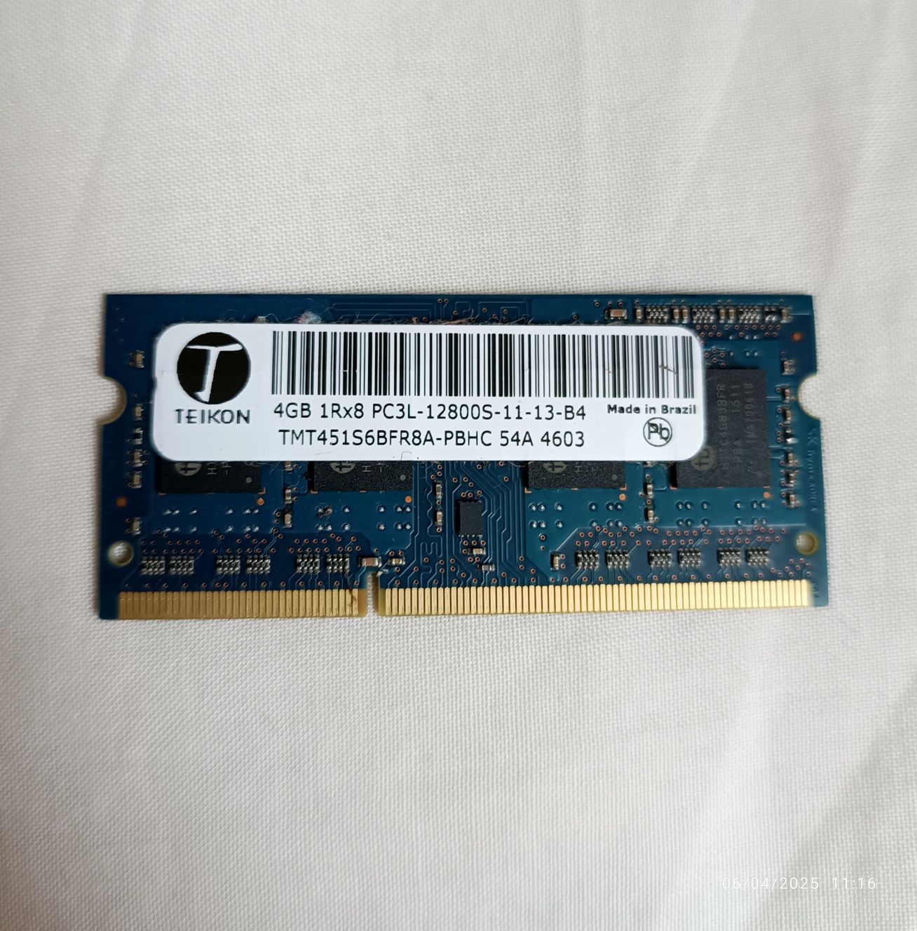 Memória RAM Teikon 4gb 1rx8 pc3l 12800s