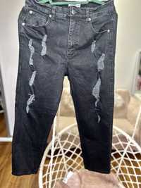 Czarne jeansy rurki z wysokim stanem pull&bear