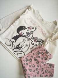 Komplet dziewczęcy h&m zestaw bluza Minnie Mouse leginsy w panterkę 86