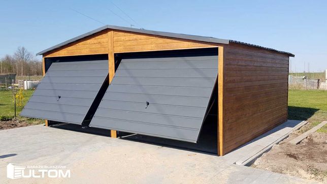 Garaż blaszany dwuspadowy pozioma blacha drewnopodobna blaszak 6x5