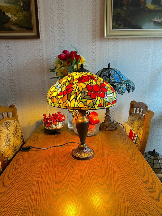 Duża Lampa stołowa witrażowa w stylu Tiffany - Ciężka masywna