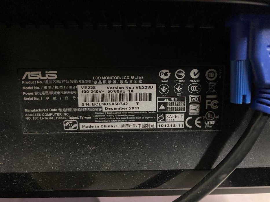 Монітор для комп'ютера ASUS VE228D 21,5D Дюйми 22
