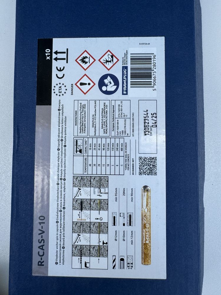 Хім анкер в капсулах Rawlplug - R-CAS-V-10.