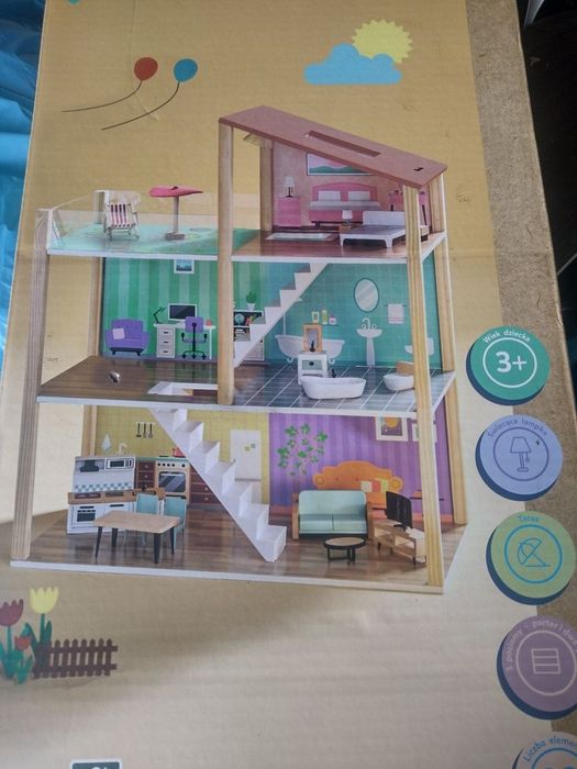 Elefun drewniany domek dla lalek z akcesoriami