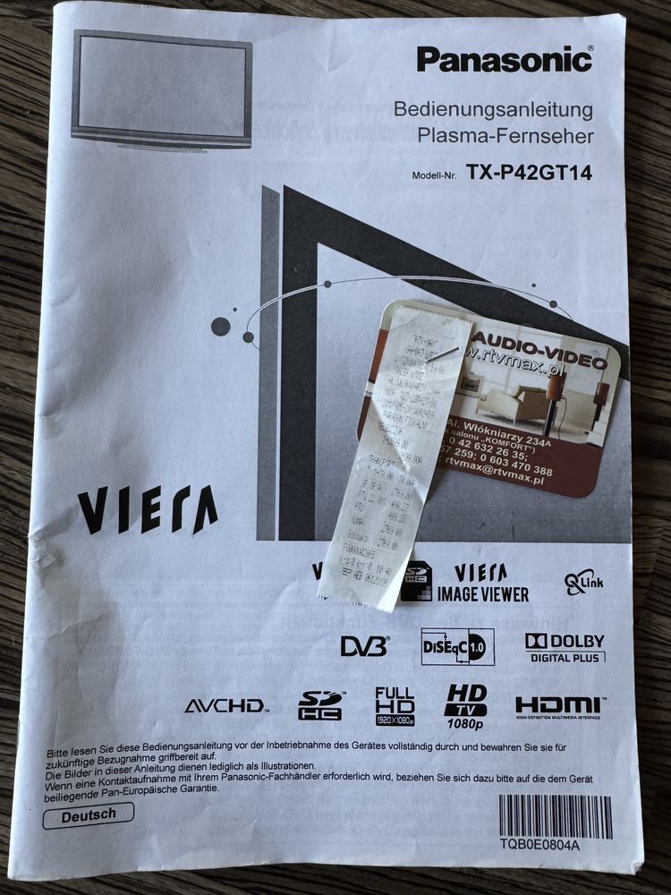 Telewizor Panasonic TX-P42GT14 TV plazmowy Viera plazma NeoPDP