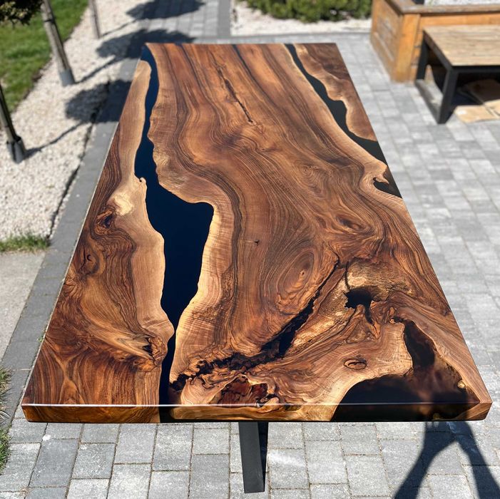 Loftowy stół do jadalni orzech włoski żywica epoksydowa #34